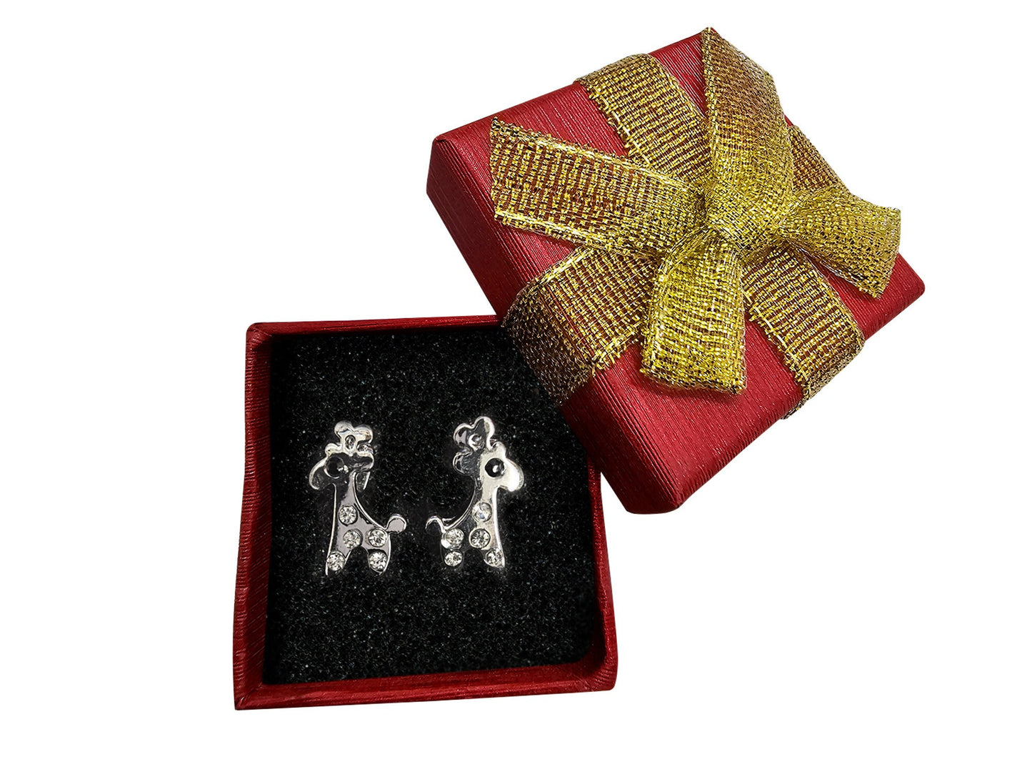 Giraffe Earrings, Ear Studs with CZ Crystals - African Safari Sparkle - Statement Earrings - Elegance from the Savannah in a Jewelry Box