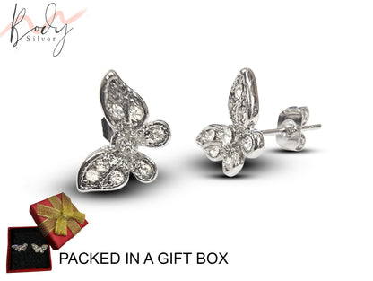 Butterfly Stud Earring with CZ Crystals - Fluttering Beauty - Statement Earrings - Butterfly Studs for Nature Lovers - Packed in a Gift Box