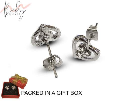 Heart Stud Earrings with CZ Crystals - Sparkling Love Heart Shaped Earrings - Dainty Hearts - Packed in a Gift Box