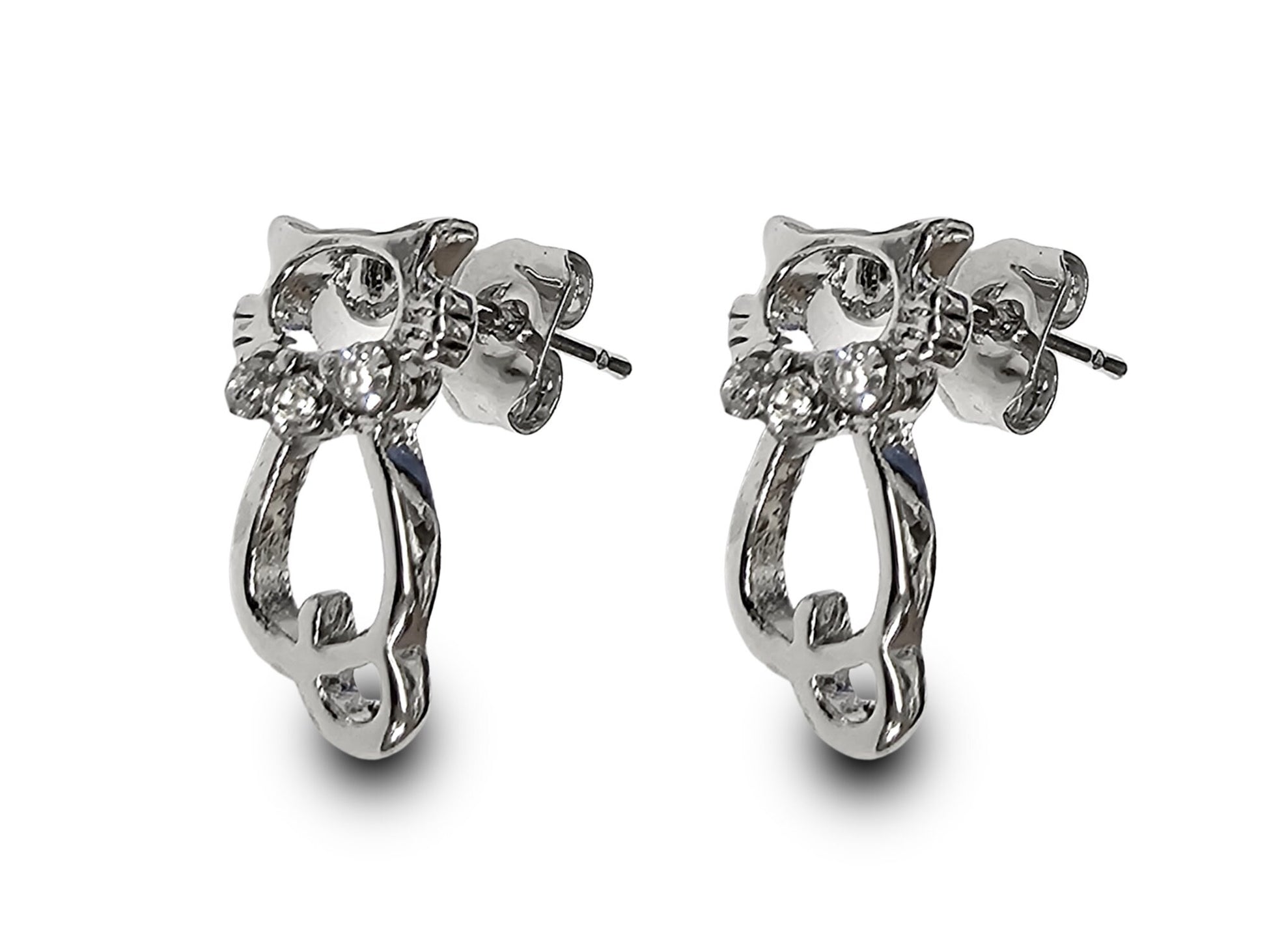 Cat Stud Earrings with CZ Crystals - Sparkling Cat Shaped Earrings - Kittens - Packed in a Gift Box