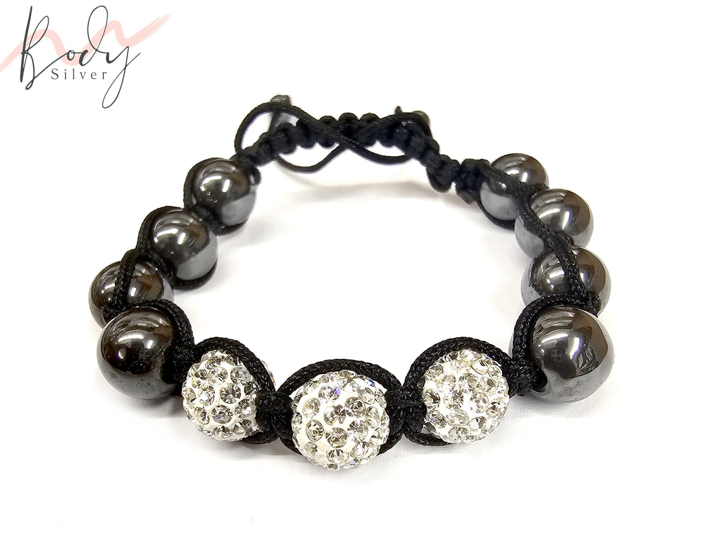 Hematite Macramé bracelet with CZ Crystals Beads - Tibetan Inspired Bracelet - Adjustable bracelet