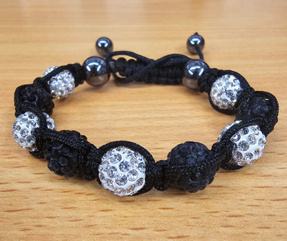 Iced Ball Bracelet Handmade Bracelet Filled with CZ Crystals- Tibetan Inspired Bracelet - Macramé bracelet - Hematite Beads