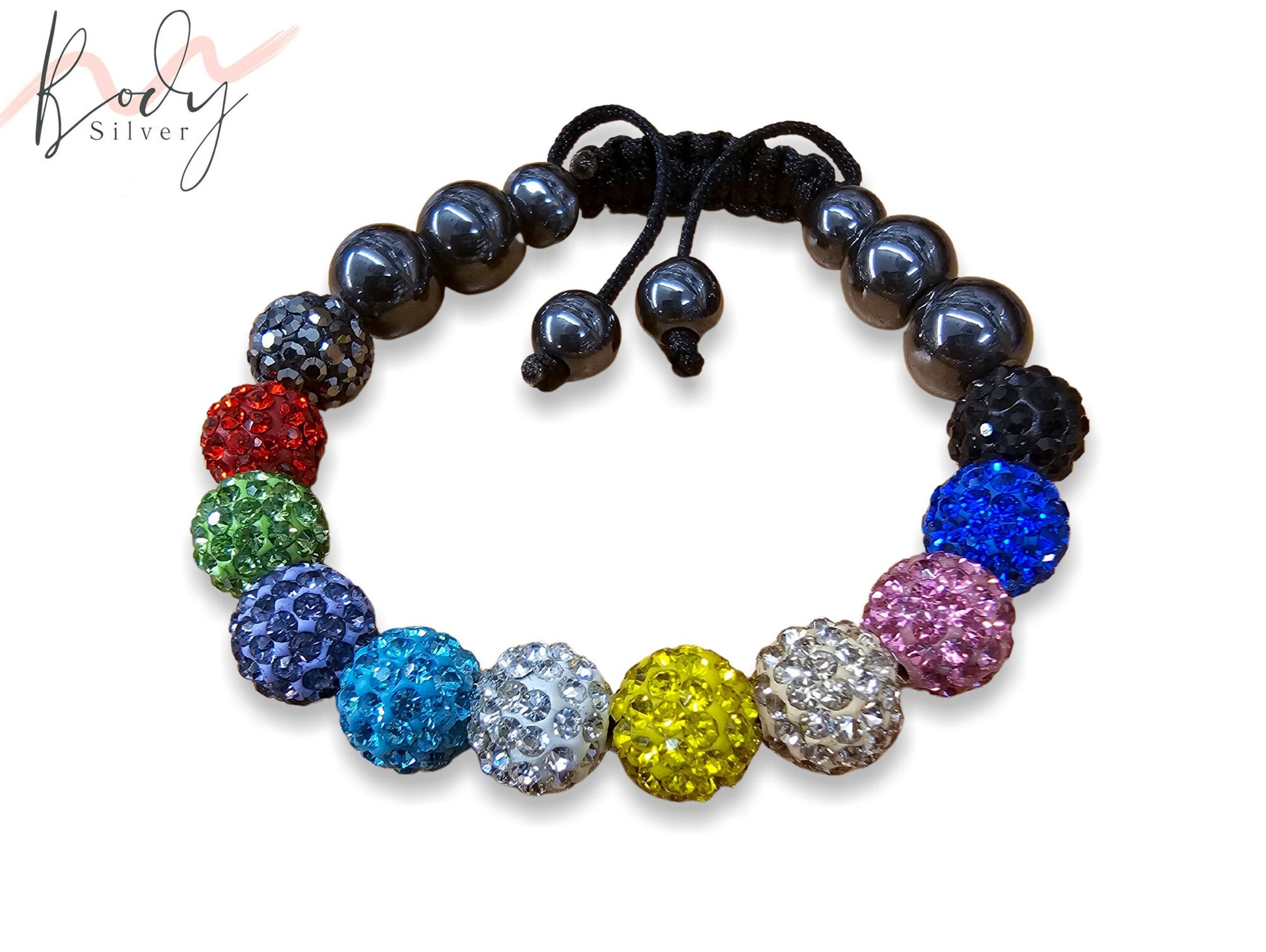 Mixed Color Disco Ball Handmade Bracelet Filled with CZ Crystals - Macramé bracelet - Adjustable size in any Wrist