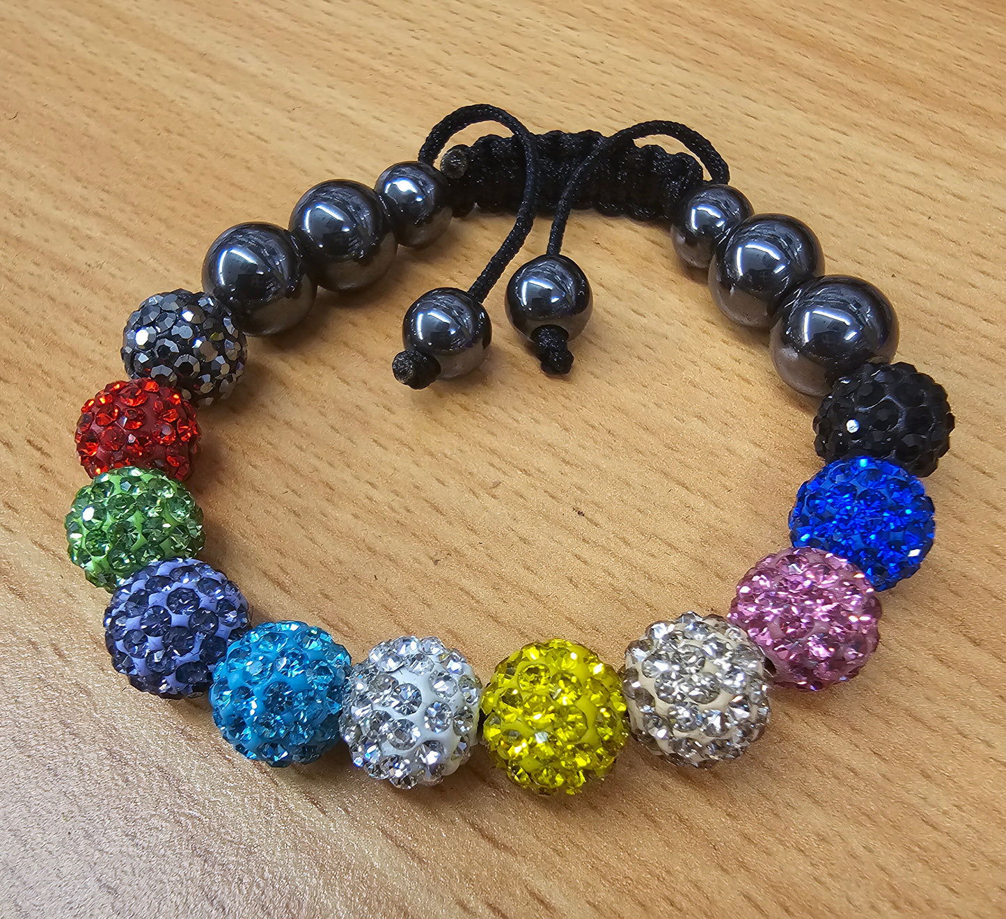 Mixed Color Disco Ball Handmade Bracelet Filled with CZ Crystals - Macramé bracelet - Adjustable size in any Wrist