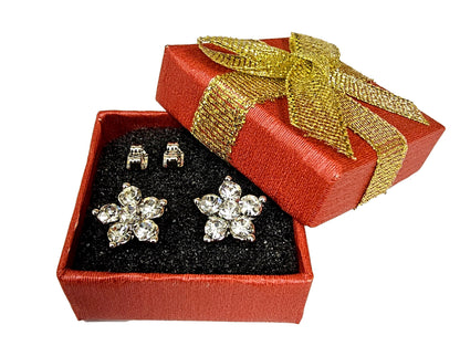 Sparkling Flower Stud Earrings with CZ Crystals - beautiful flower shaped earrings Gift for Her - Packed in a Gift Box