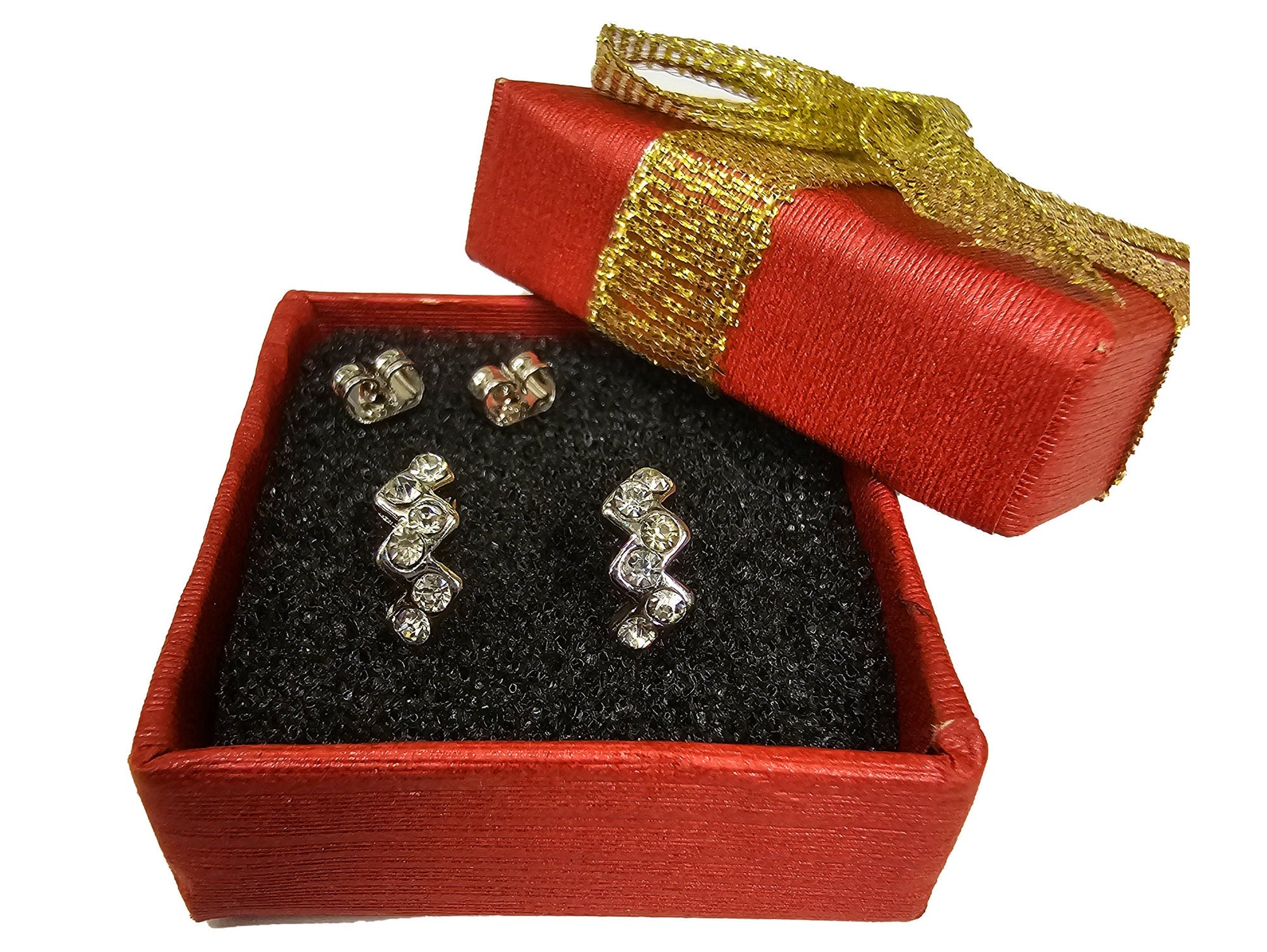 Sparkling Zigzag Stud Earrings with CZ Crystals - Earrings Gift for Her - Packed in a Gift Box