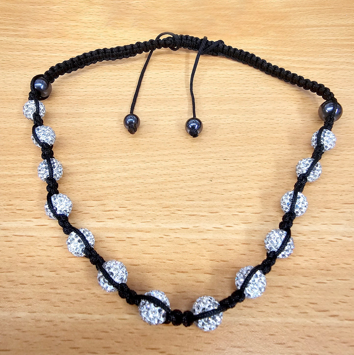 Handmade Braided Necklace Beaded Ball Filled with CZ Crystals - Macramé Style - Adjustable size