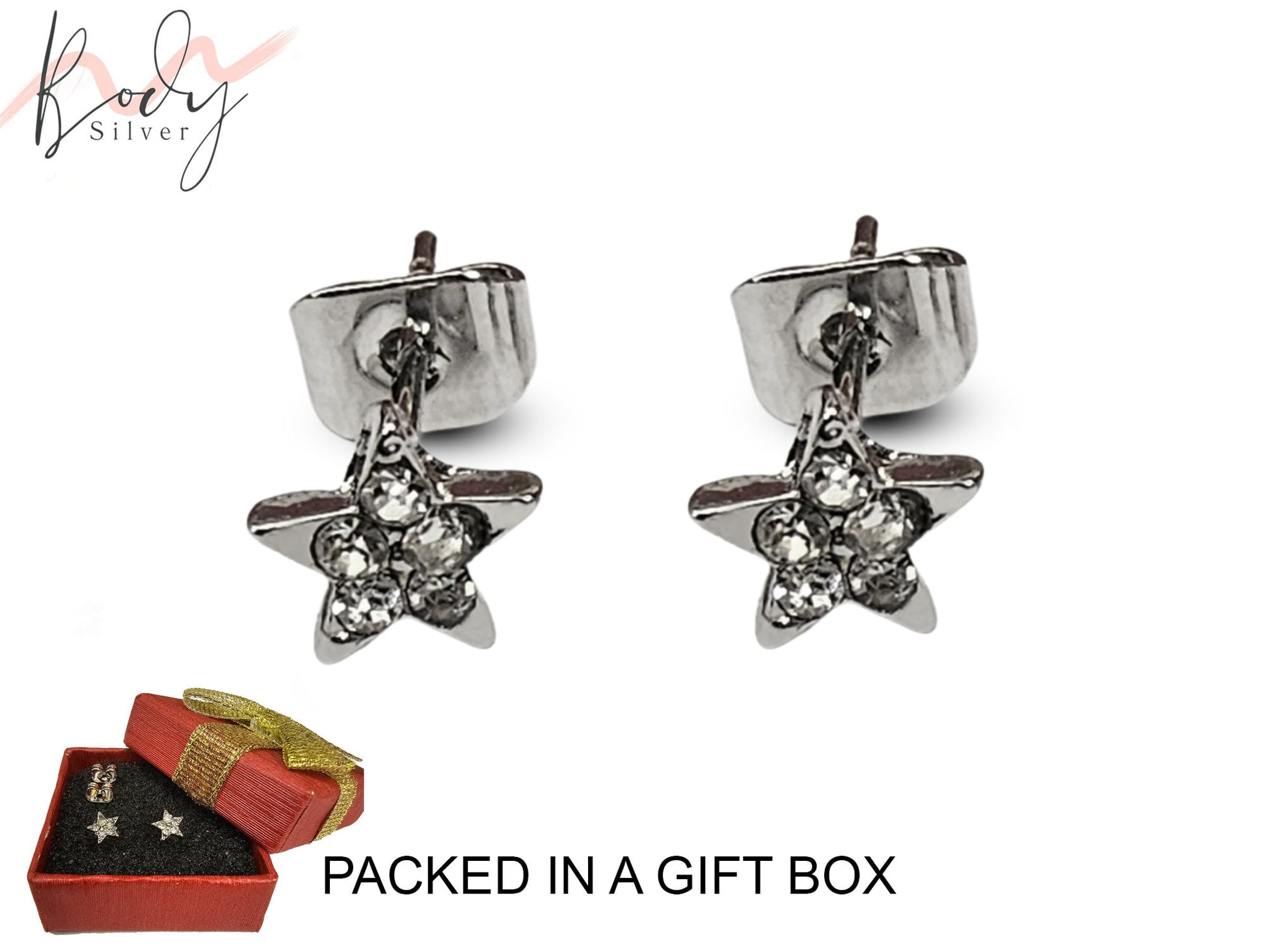 Cute Star Stud Earrings with CZ Crystals - Star Shaped earrings Gift for Her - Packed in a Gift Box