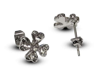 Clover Leaf Stud Earring, Lucky Leaf with CZ Crystals - Statement Earrings - Lucky Charm - Packed in a Gift Box