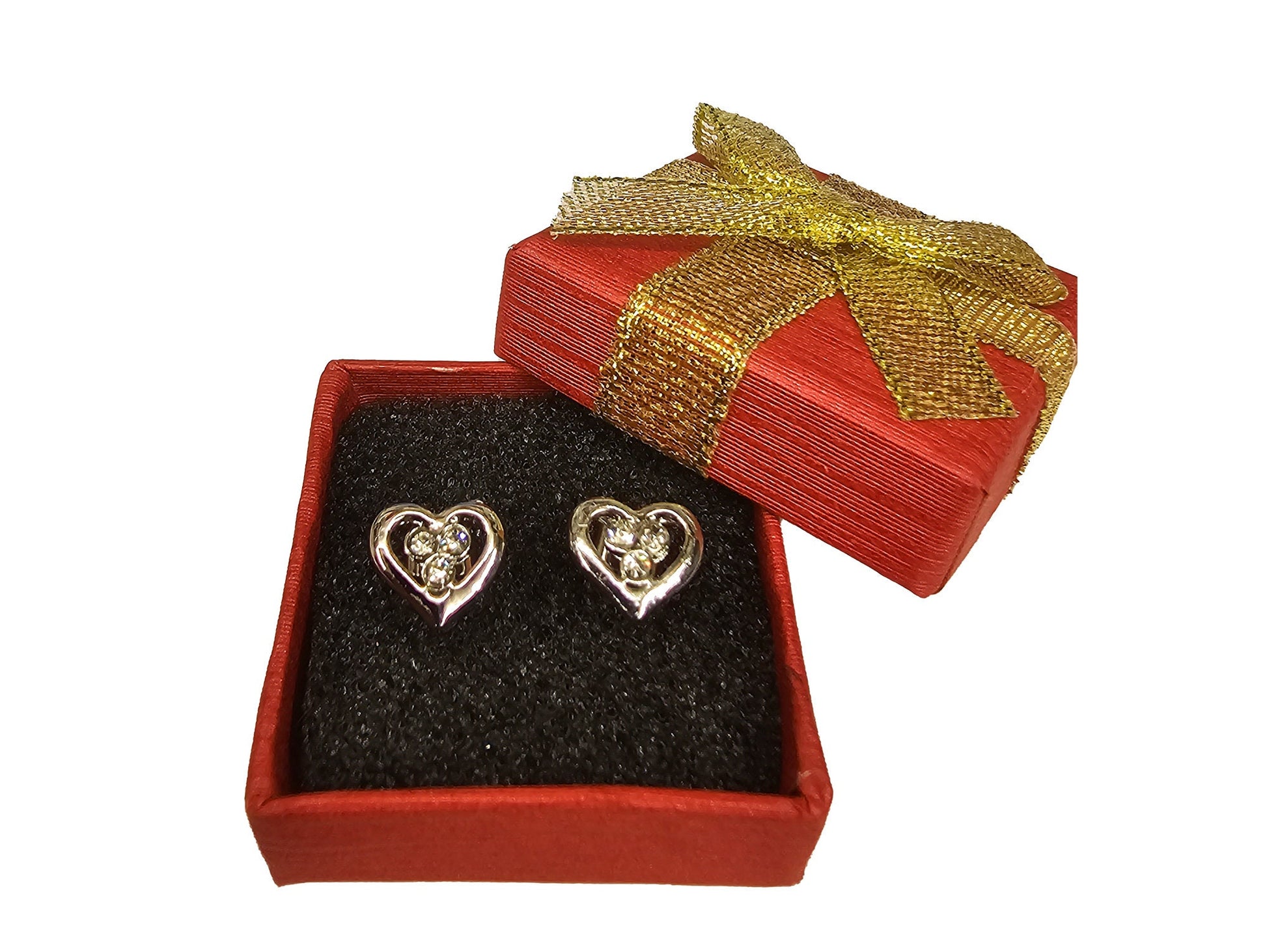 Heart Stud Earrings with CZ Crystals - Sparkling Love Heart Shaped Earrings - Dainty Hearts - Packed in a Gift Box