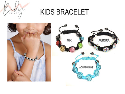 Children Braided Bracelet with Disco Ball filled with CZ Crystals - Macramé bracelet - Adjustable Bracelet