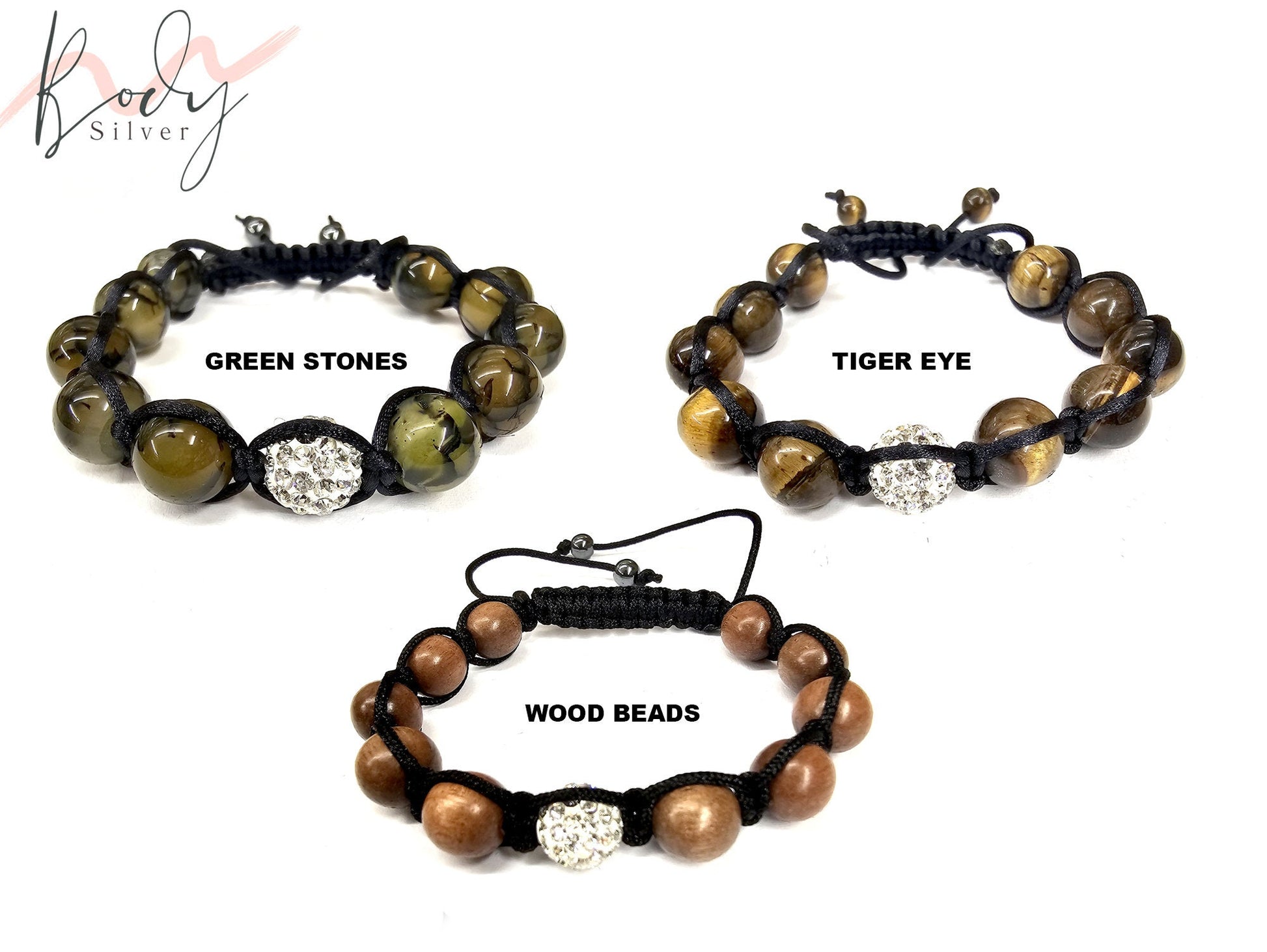 Natural Stone Beads and Wood Bracelet - Tibetan Inspired Bracelet - Macramé bracelet - Adjustable - Available in many colors