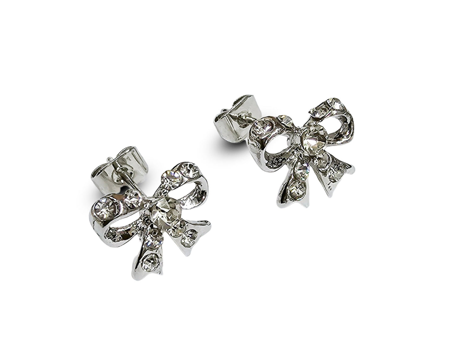 Bow Stud Earrings with CZ Crystals - Sparkling Ribbon Shaped Earrings - Kittens - Packed in a Gift Box