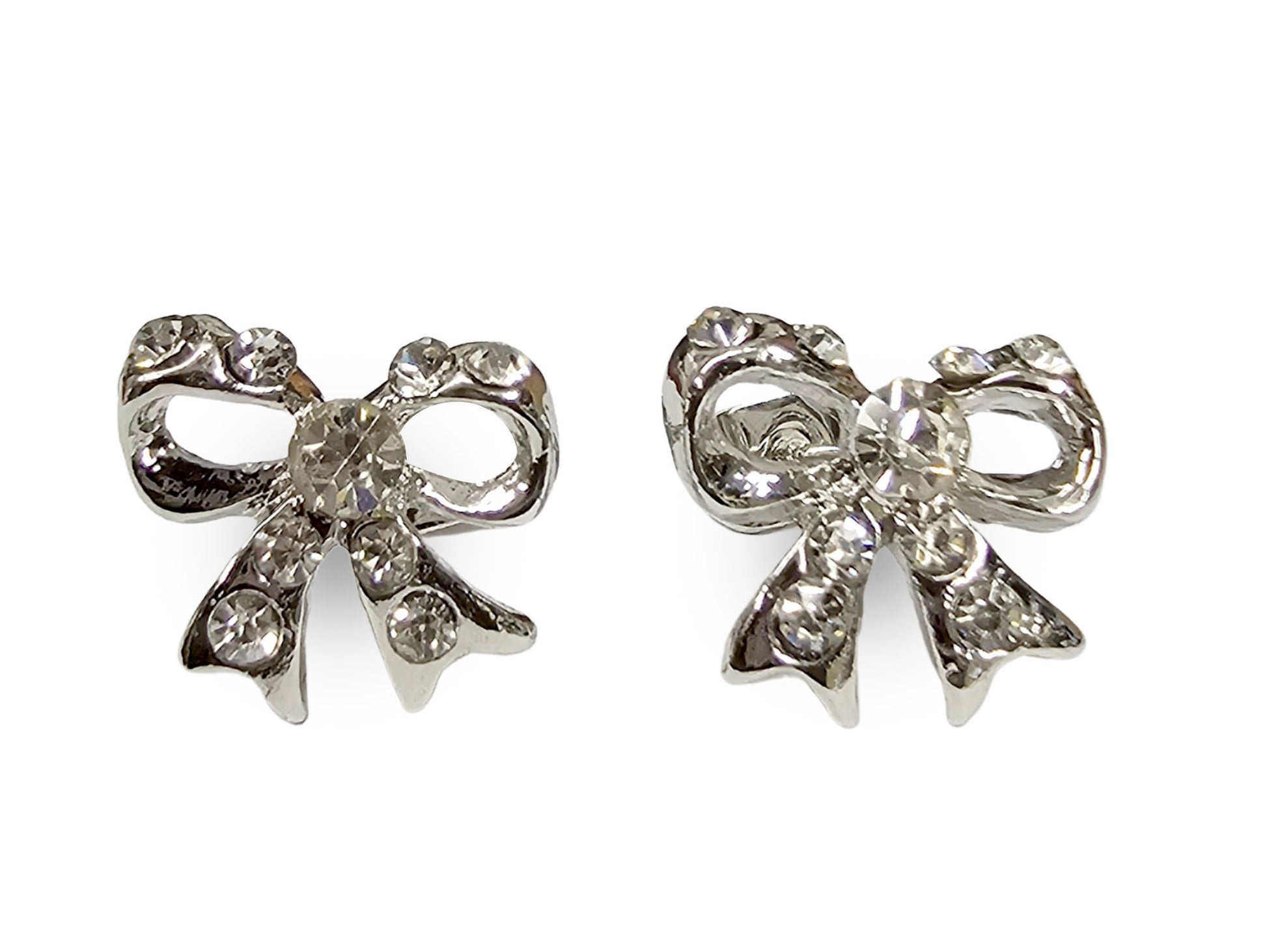 Bow Stud Earrings with CZ Crystals - Sparkling Ribbon Shaped Earrings - Kittens - Packed in a Gift Box