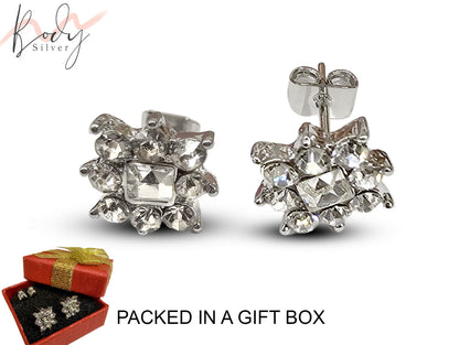 Luxury Style Stud Earrings Jewelry with CZ Crystals - Rectangle shaped earrings Gift for Her - Packed in a Gift Box