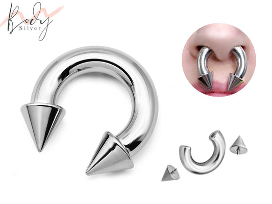 Spike Horseshoe Barbell, Septum Ring - Nose Ring Big Gauge Size - Horseshoe Piercing for Tragus Helix Eyebrow, Nipple Ear Piercings