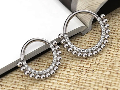 Titanium Clicker Rings, Daith Earring, Cartilage Ear Piercing with CZ Crystals - 16G size 8mm Clicker Hoops