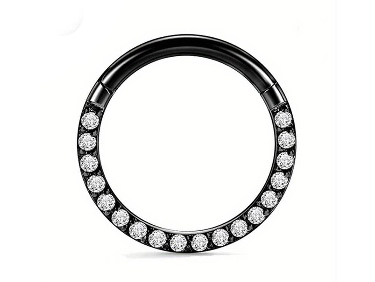 Titanium Septum Clicker, Septum piercing, Nose Ring with CZ Crystals - 18G Segment Hinged Ring size 8mm to 10mm