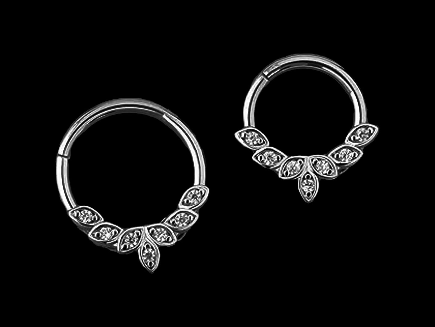 Titanium Daith Earring Cartilage Ear Piercing with CZ Crystals - 16G size 8mm to 10mm Clicker Hoops