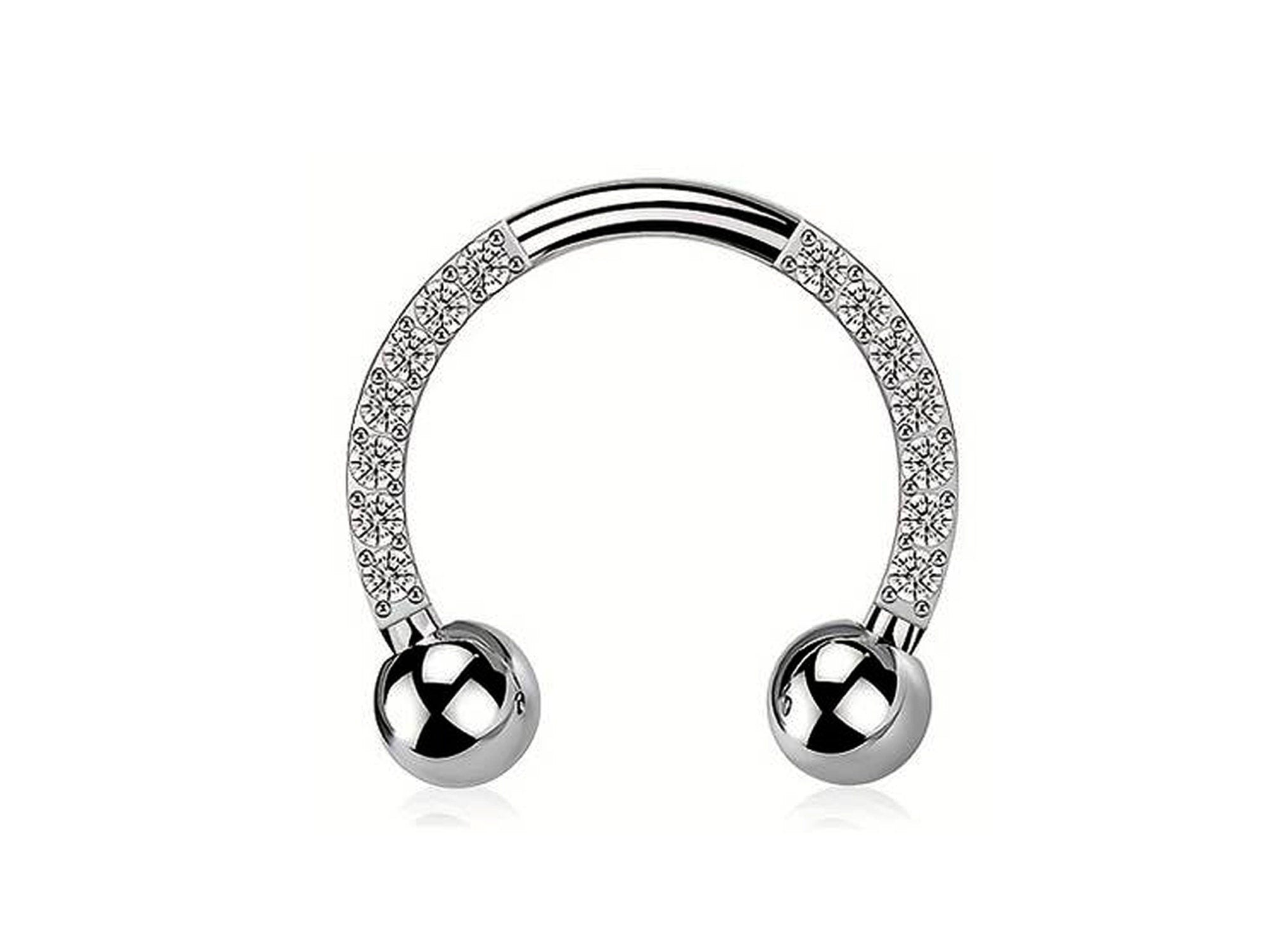 Titanium Horseshoe Barbell Septum Ring with CZ Crystal Sets Nose Ring Silver Body Jewellery