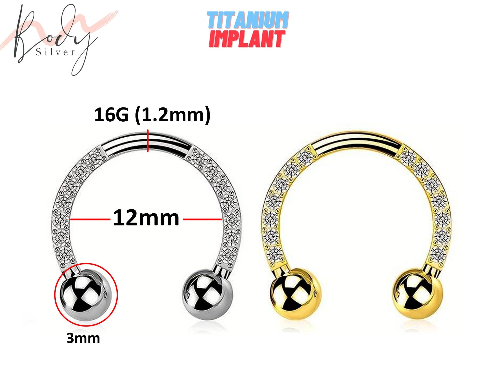 Titanium Horseshoe Barbell, Septum Ring with CZ Crystal Sets Nose Ring - 16G Horseshoe Piercing for Tragus Helix, Nipple Ear Piercings