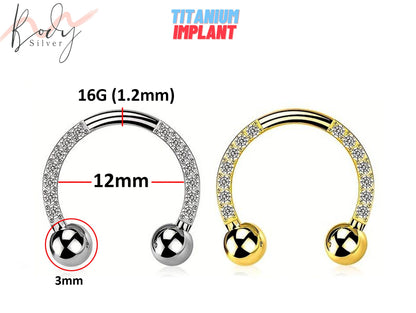 Titanium Horseshoe Barbell, Septum Ring with CZ Crystal Sets Nose Ring - 16G Horseshoe Piercing for Tragus Helix, Nipple Ear Piercings