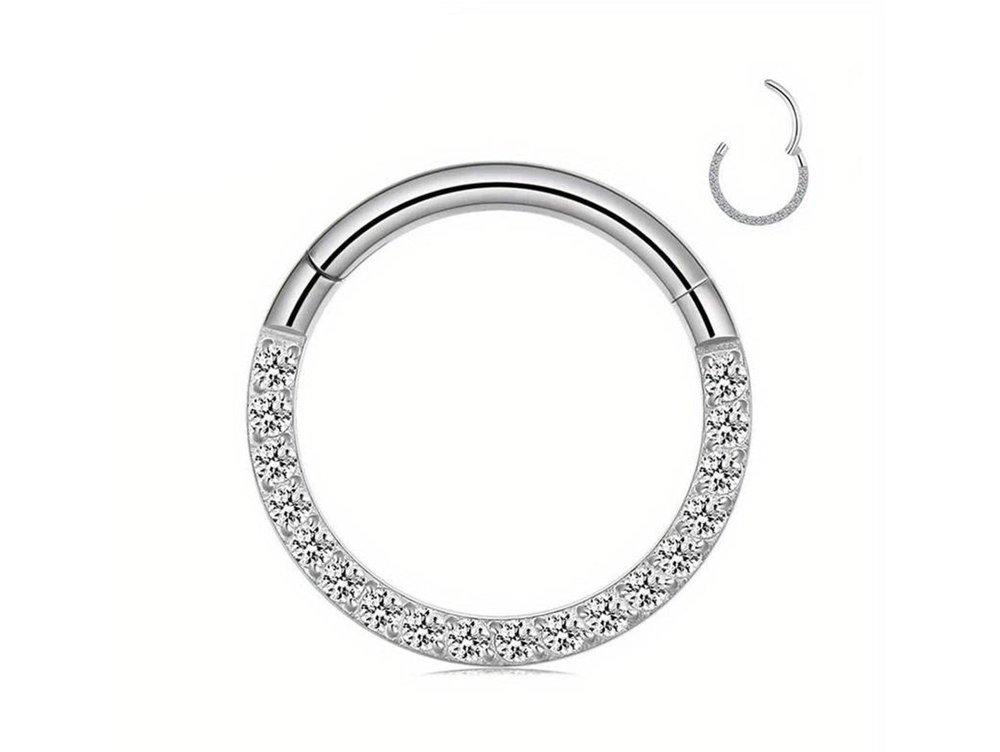 Titanium Septum Clicker, Septum piercing, Nose Ring with CZ Crystals - 18G Segment Hinged Ring size 8mm to 10mm