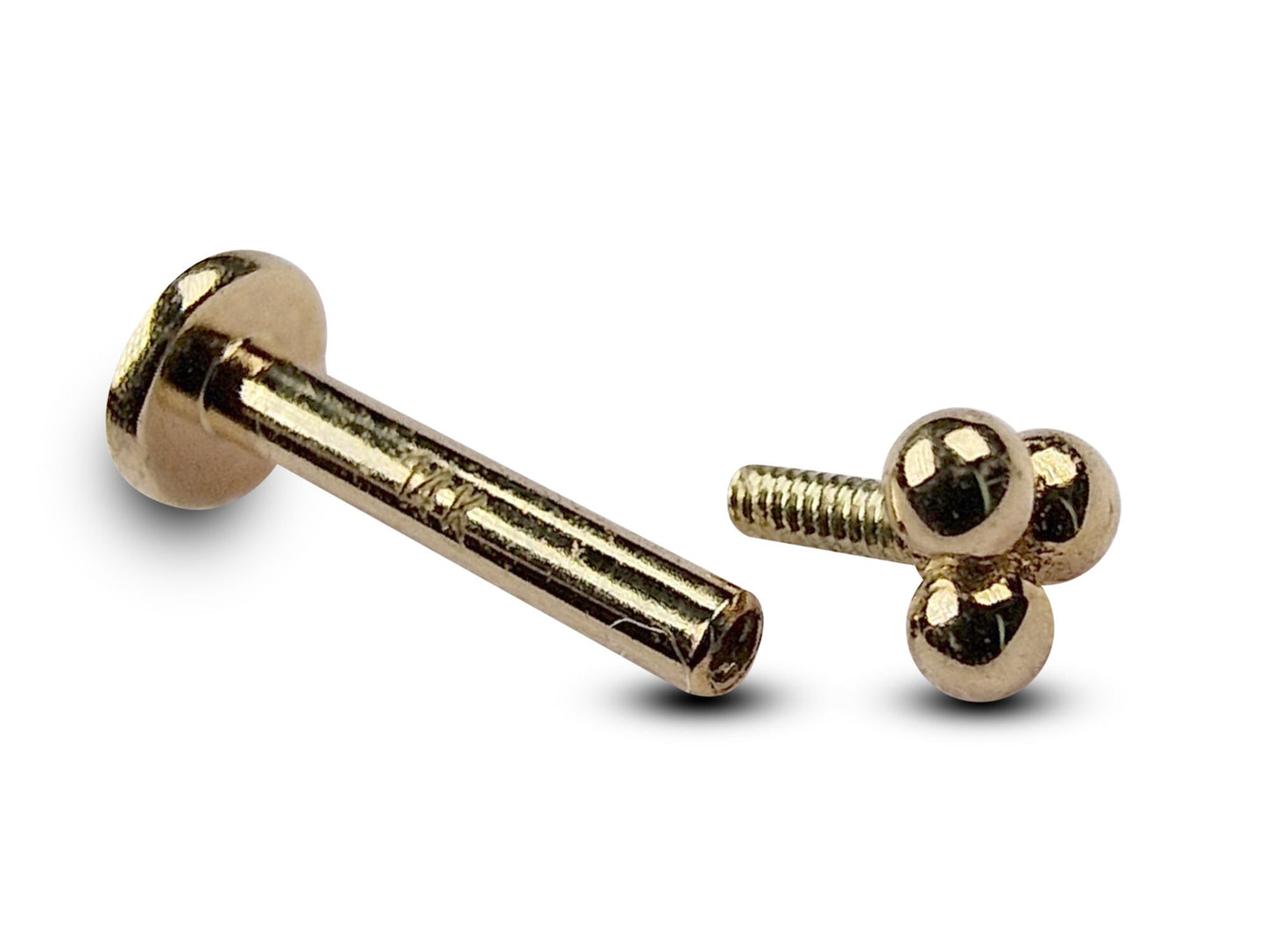 14K Gold Ball Labret Stud, Tragus Piercing, Helix Cartilage Piercing - Internally Threading Body Jewellery Ear Piercing