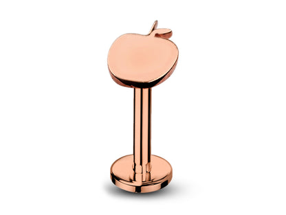 14K Rose Gold Apple Labret Stud, Tragus Piercing, Helix Cartilage Piercing - Internally Threading Body Jewellery Ear Piercing