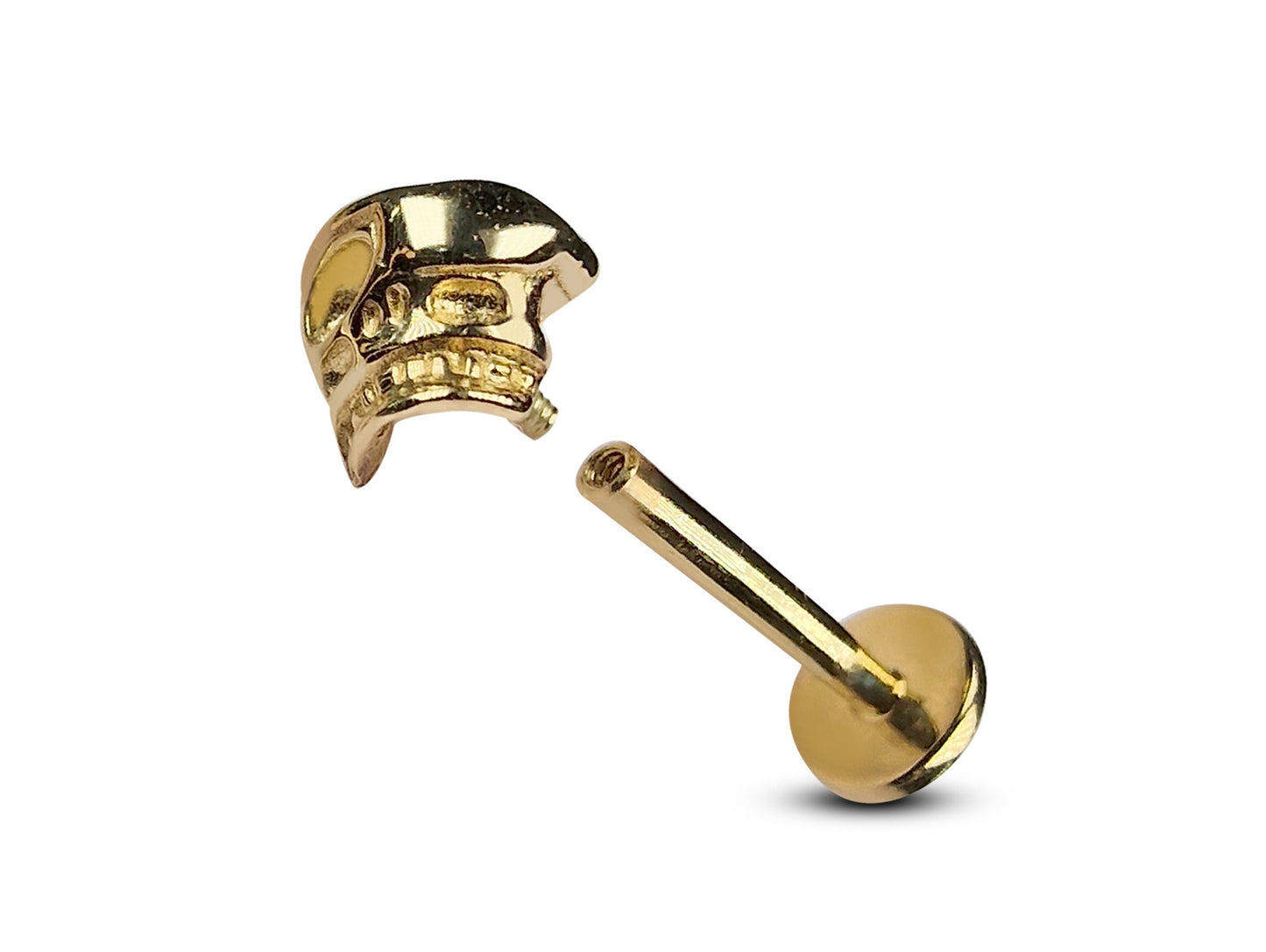 14K Gold Pirate Skull Tragus Earring, Labret Stud, Helix, Cartilage Piercing - Internally Threading Body Jewellery Ear Piercing