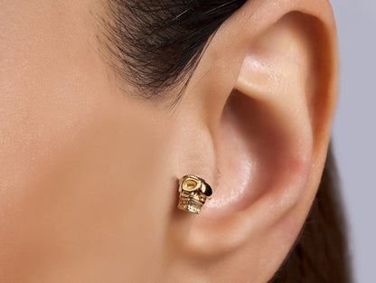 14K Gold Pirate Skull Tragus Earring, Labret Stud, Helix, Cartilage Piercing - Internally Threading Body Jewellery Ear Piercing