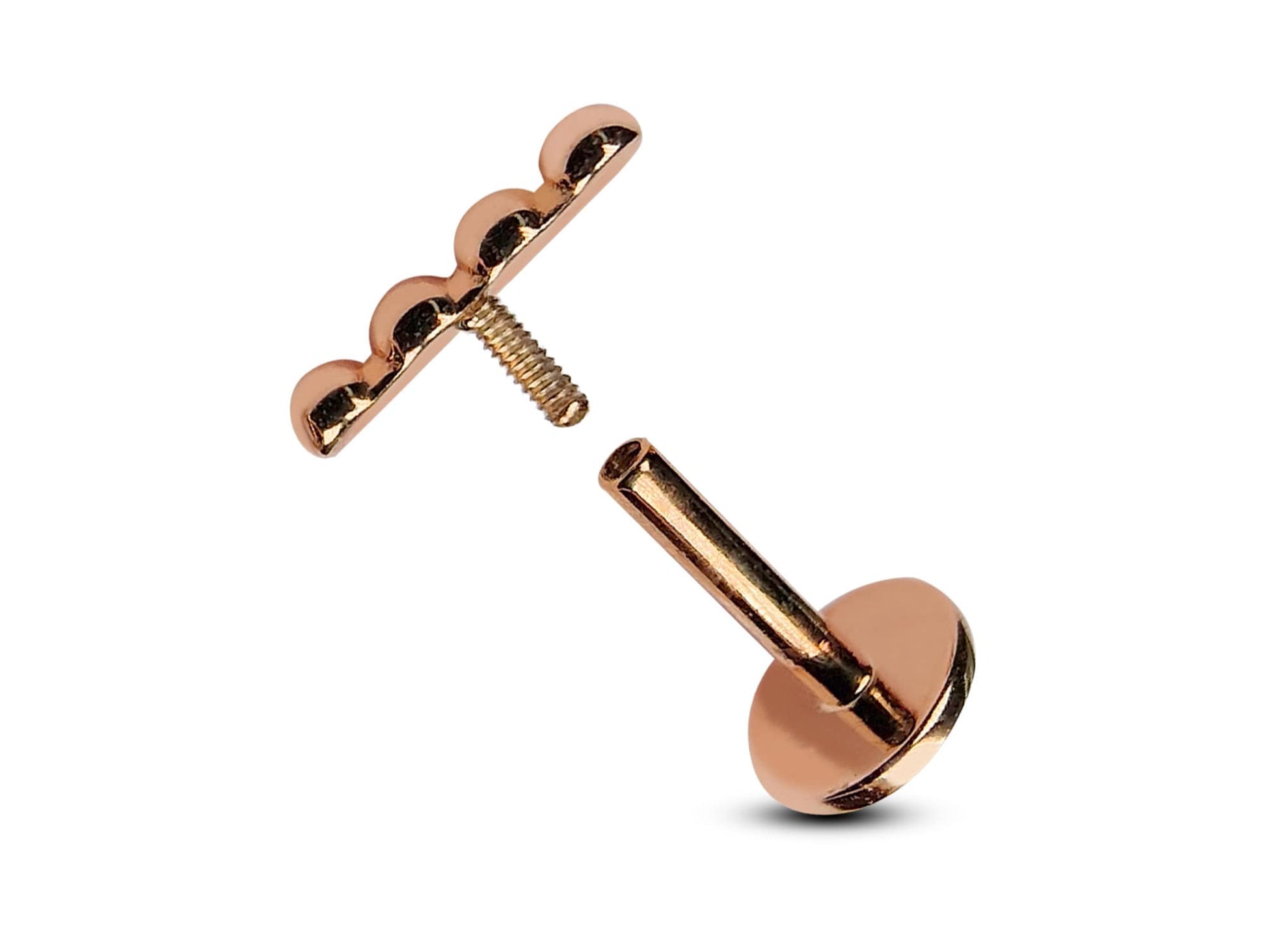 14K Rose Gold Tragus Line Ball Bar Earrings, Labret Stud, Helix Cartilage Piercings - Internally Threading Body Jewellery Ear Piercing