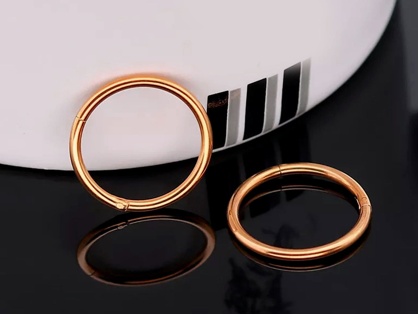 14K Rose Gold Lip Ring, Segment Hinged Ring, Nose Septum Ring - 16G Nose Ring Body Jewellery, Body Piercing Ring