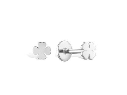 14K White Gold Clover Leaf Tragus Earring, Labret Stud, Helix Cartilage Piercing - Internally Threading Body Jewellery Ear Piercing