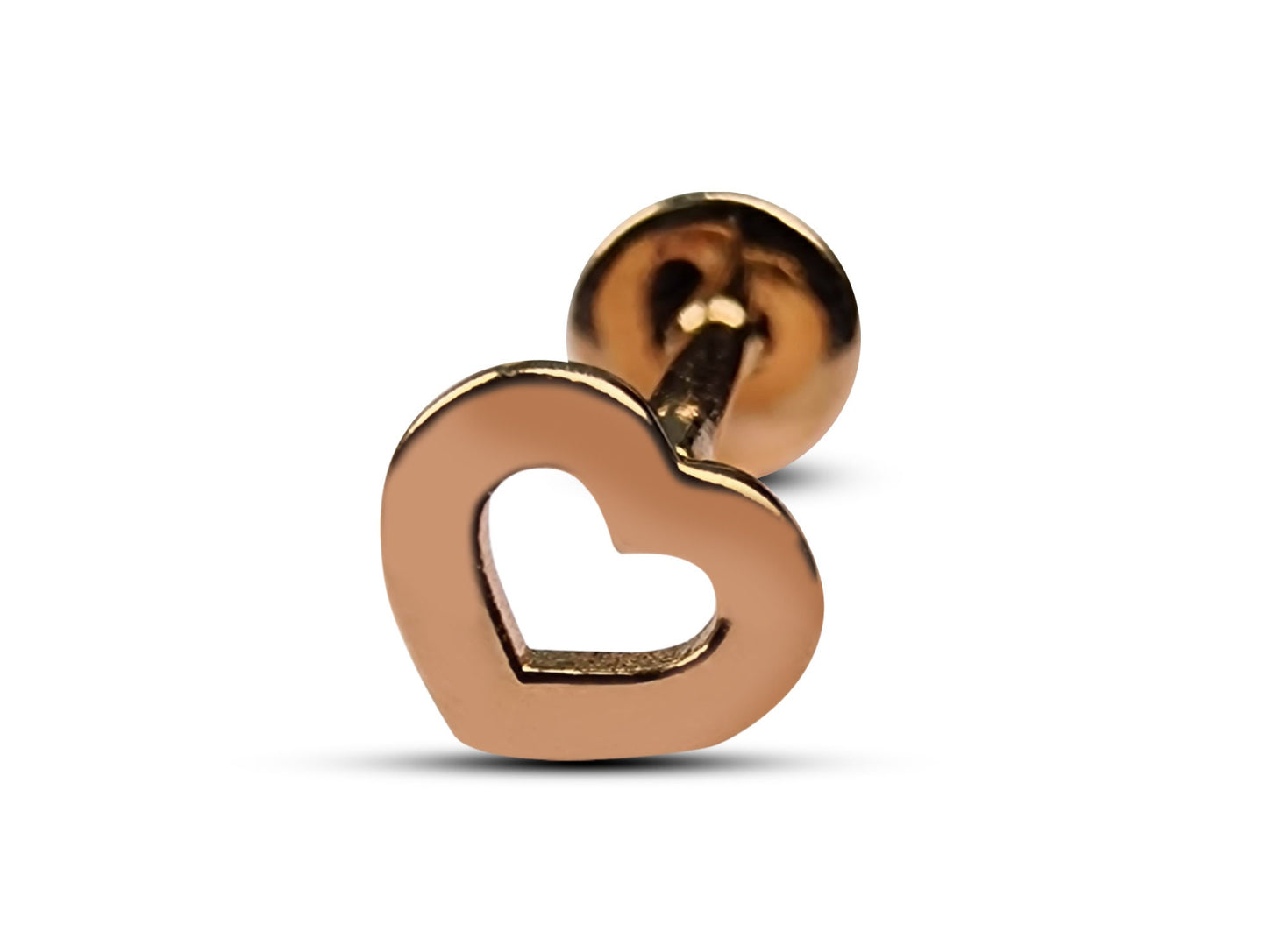 14K Rose Gold Heart Tragus Piercing, Ear Jewelry, Labret Studs - Internally Threading Body Jewellery Ear Piercing