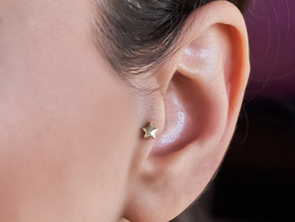 14K Gold Star Shape Tragus Earring, Cartilage Labret Studs- Internally Threading Body Jewellery Ear Piercing