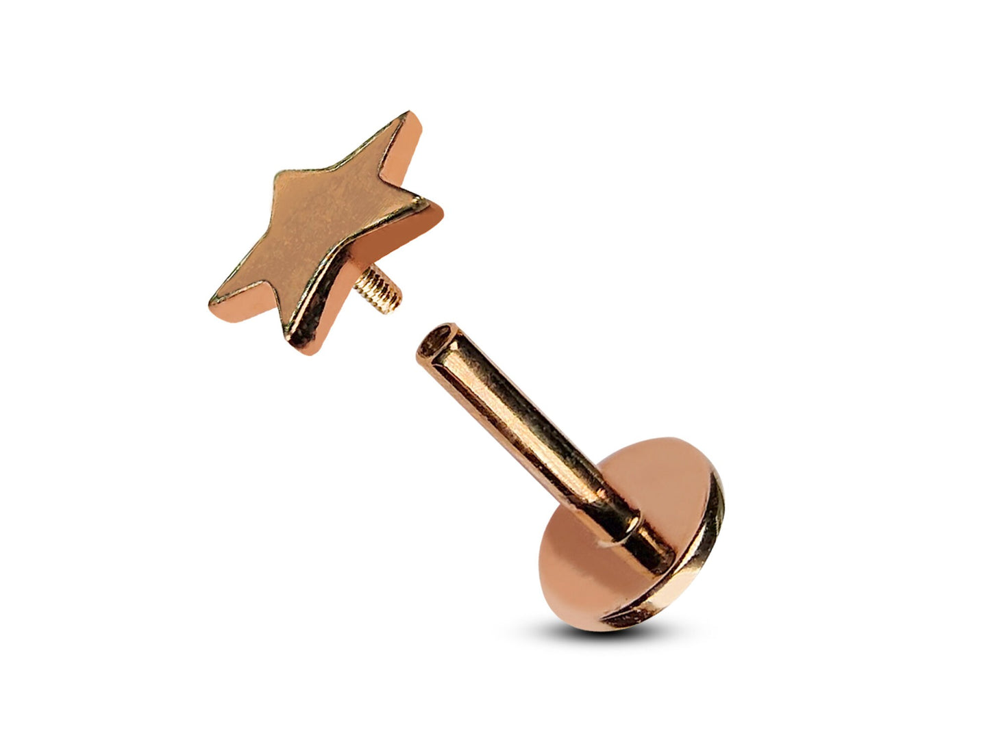 14K Rose Gold Star Tragus Piercing, Ear Jewelry, Labret Studs - Internally Threading Body Jewellery Ear Piercing