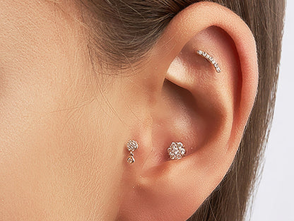 14K White Gold Flower Tragus Earring, Labret Stud, Helix Cartilage Piercing - Internally Threading Body Jewellery Ear Piercing