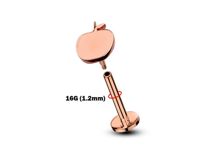 14K Rose Gold Apple Labret Stud, Tragus Piercing, Helix Cartilage Piercing - Internally Threading Body Jewellery Ear Piercing