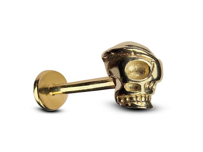 14K Gold Pirate Skull Tragus Earring, Labret Stud, Helix, Cartilage Piercing - Internally Threading Body Jewellery Ear Piercing