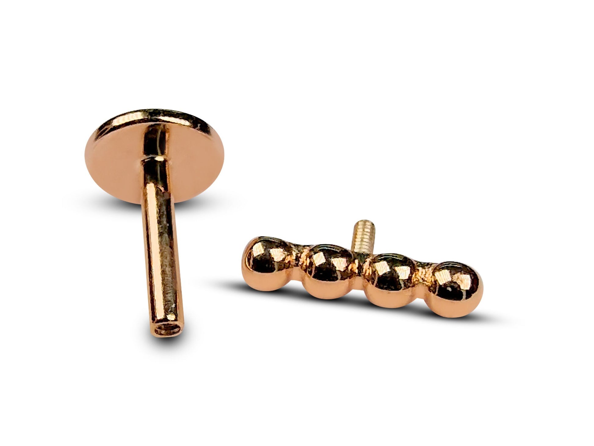 14K Rose Gold Tragus Line Ball Bar Earrings, Labret Stud, Helix Cartilage Piercings - Internally Threading Body Jewellery Ear Piercing