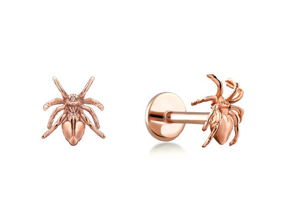 14K Rose Gold Spider Tragus Earrings, Labret Stud, Helix Cartilage Piercings - Internally Threading Body Jewellery Ear Piercing