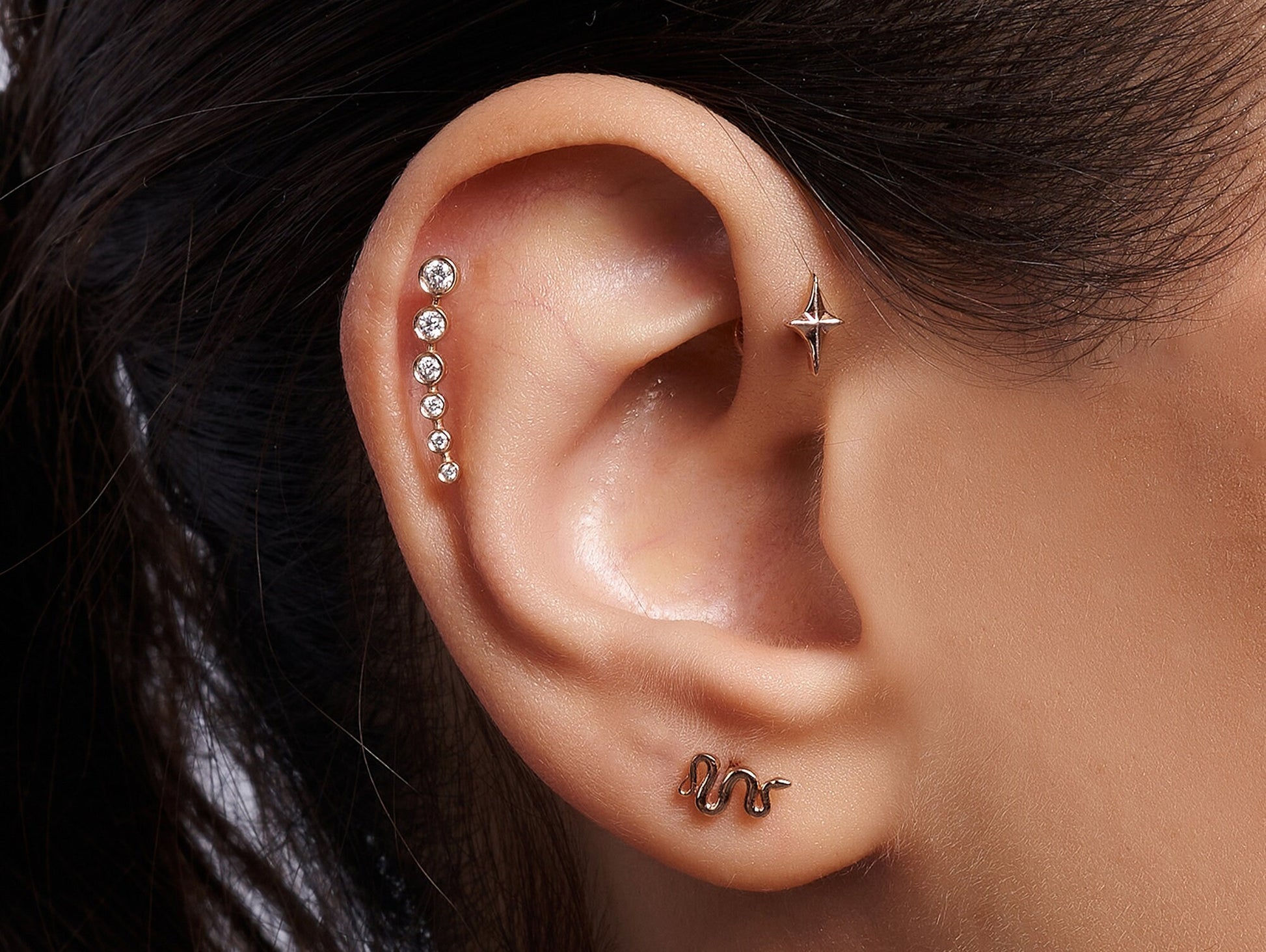 14K Rose Gold Spark Tragus Jewelry, Labret Piercing Ear Cartilage Studs - 16G Internally Threading Body Jewellery Ear Piercing