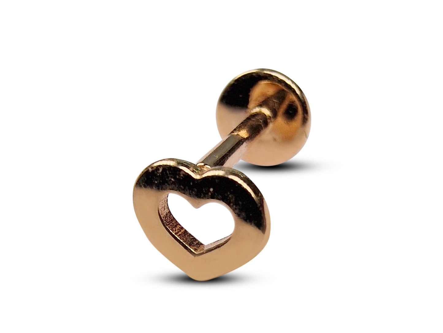 14K Rose Gold Heart Tragus Piercing, Ear Jewelry, Labret Studs - Internally Threading Body Jewellery Ear Piercing