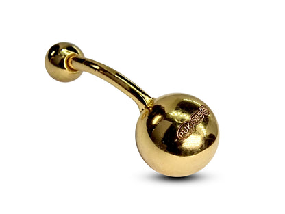 Hand Crafted 14K Real Gold Bely Belly Bar with 9mm Bottom Ball - Light weight for Comfort - 14g Length is 8mm to 12mm