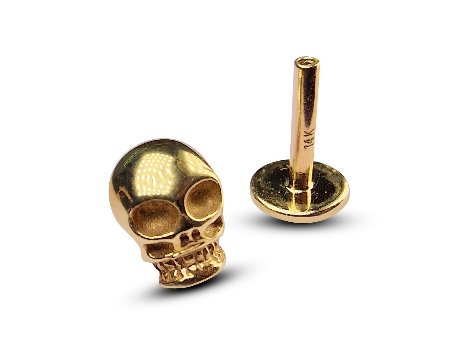 14K Gold Skull Head Tragus Earring, Labret Stud, Helix, Cartilage Piercing - Internally Threading Body Jewellery Ear Piercing