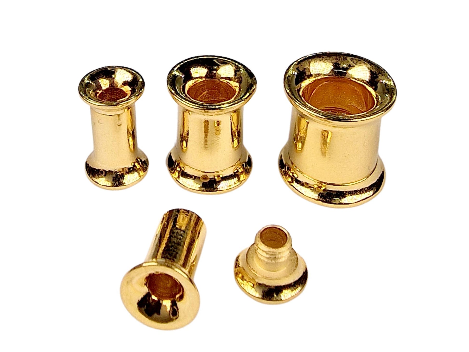 14K Gold Double Flared Plugs Earrings - 2g 4g 6g 8g 0g Ear Tunnel Stretcher Plugs, Flared Eyelet - Expander Body Piercing