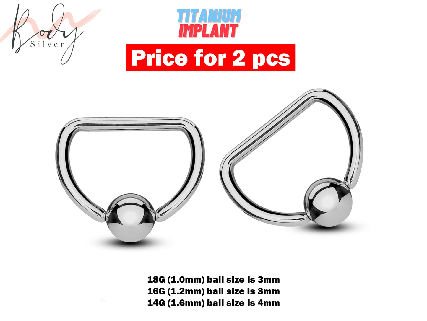 Nipple Jewelry D-Ring Piercing - 2pcs Titanium Nipple Piercing Ring Body Piercing also for Septum Nose Ring