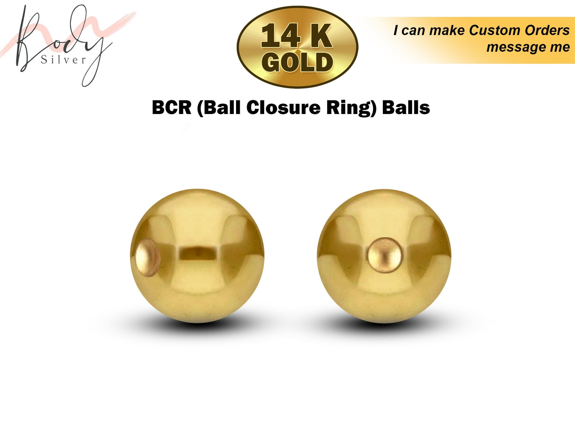 14K Solid Gold Dimple Captive Balls - Replacement, Loose Parts Piercing Jewelry for BCR, Ball Closure Ring, Captive Ring