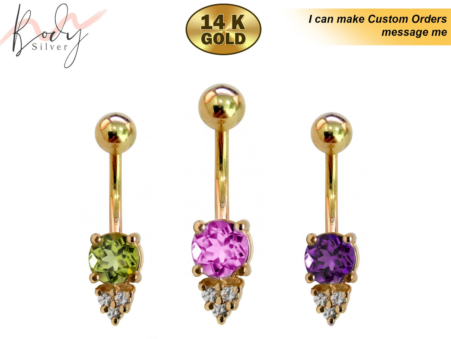 Round Belly Bar - 14K Gold Belly Ring with the Highest Quality Crystals Hand Set & Polished - Navel Jewellery for someone Very Special